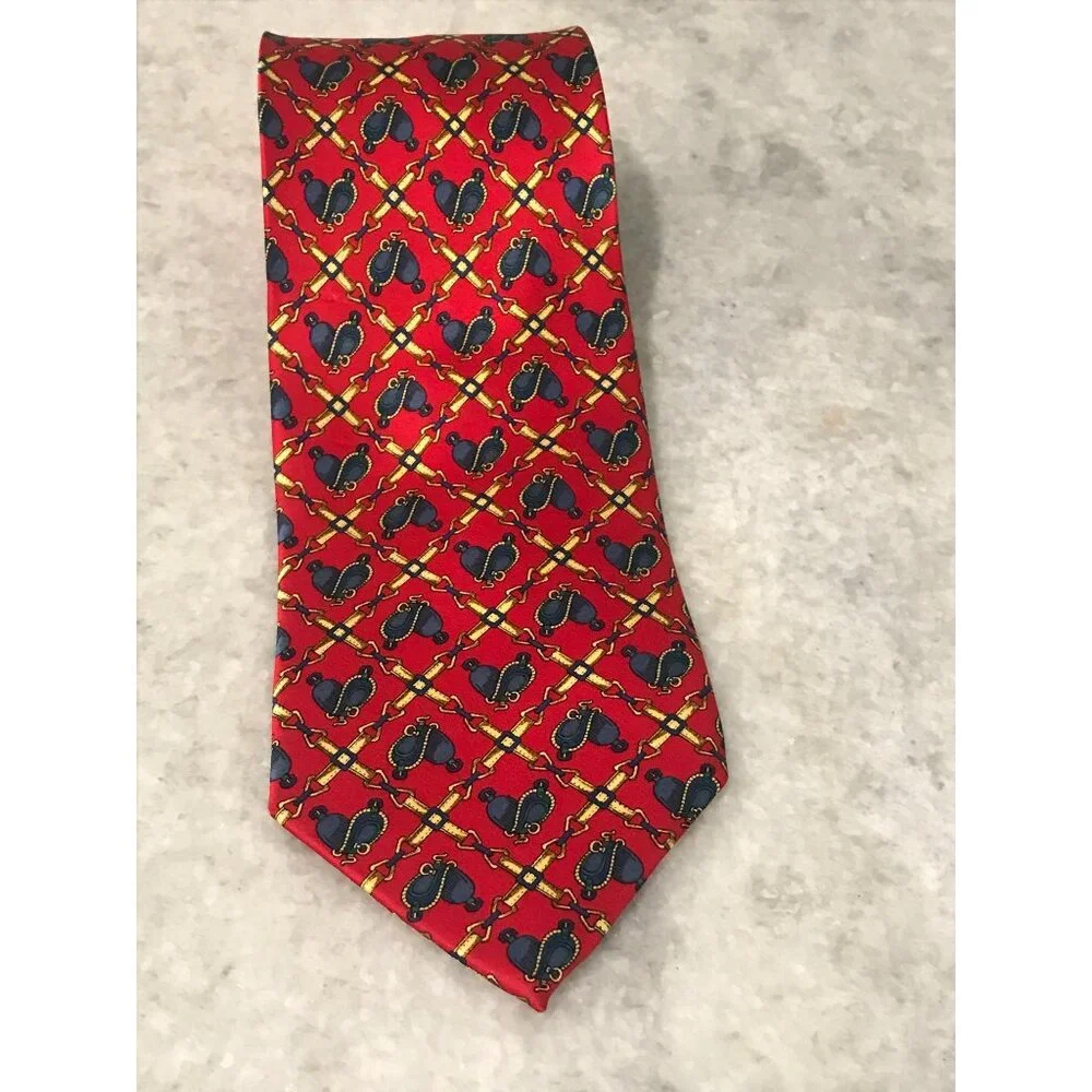 Sinsabang Pure Silk Tie‎ Mens Red Equestrian Saddles Festival Formal